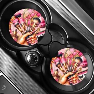 Pink Makeup Brushes Car Coasters Absorbent Set of (2)